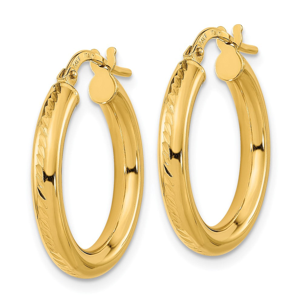 14K Yellow Gold Polished And Textured Hoop Earrings