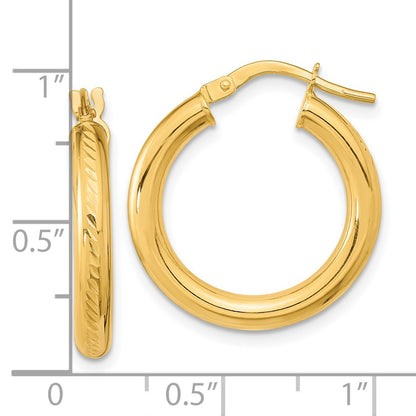 14K Yellow Gold Polished And Textured Hoop Earrings