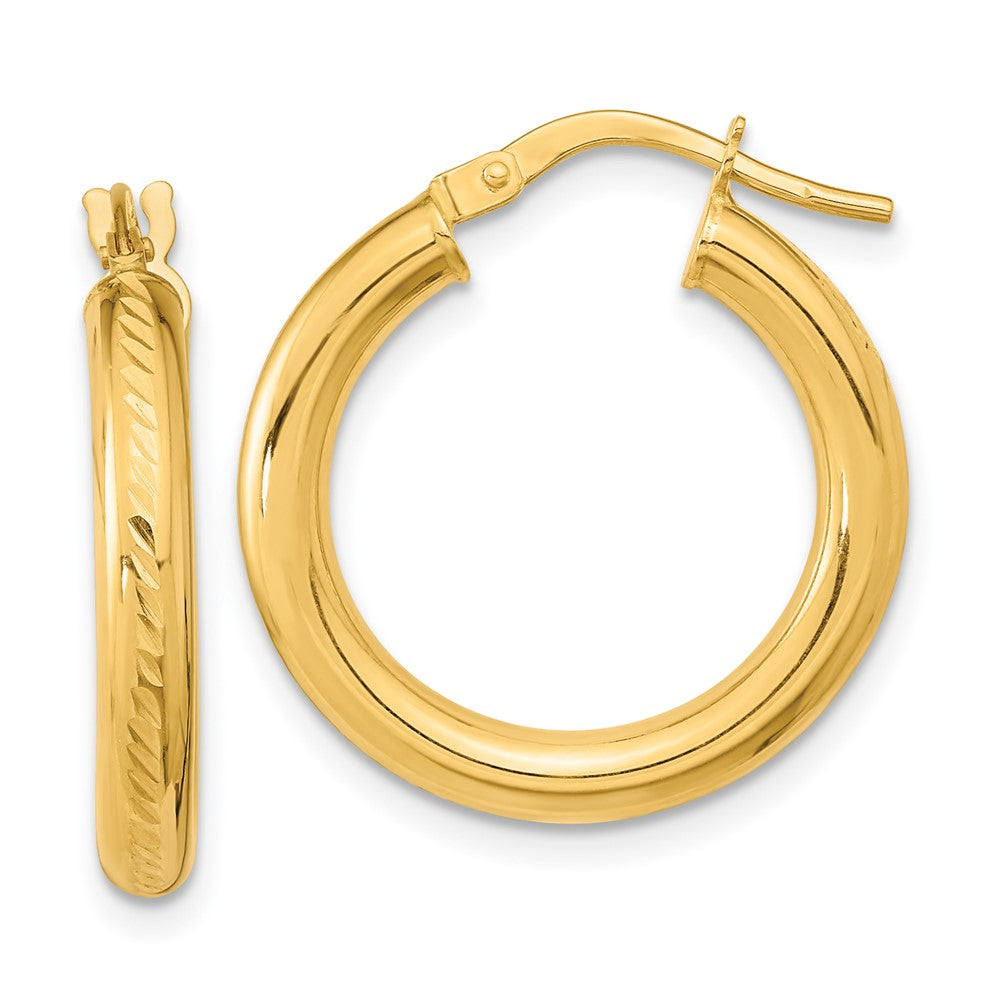 14K Yellow Gold Polished And Textured Hoop Earrings