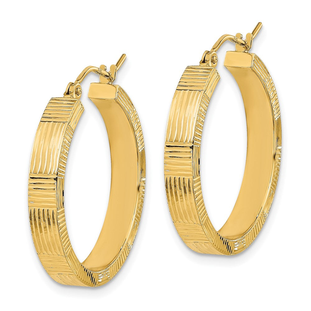 14K Yellow Gold Polished Patterned Hoop Earrings