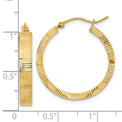 14K Yellow Gold Polished Patterned Hoop Earrings