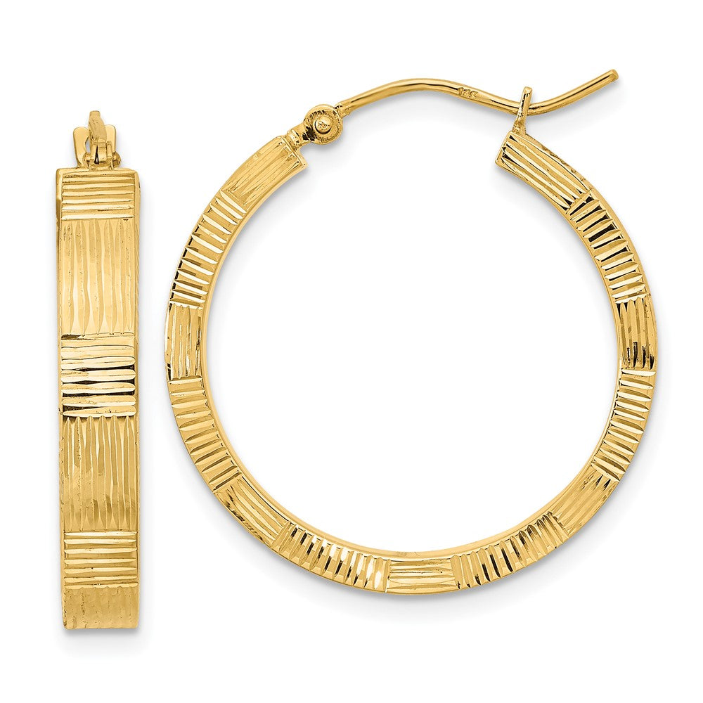 14K Yellow Gold Polished Patterned Hoop Earrings