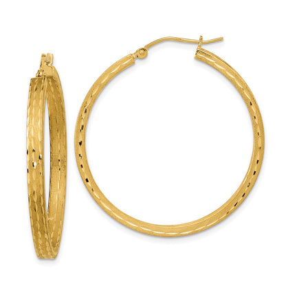 14K Yellow Gold Satin And Diamond-Cut Hoop Earrings