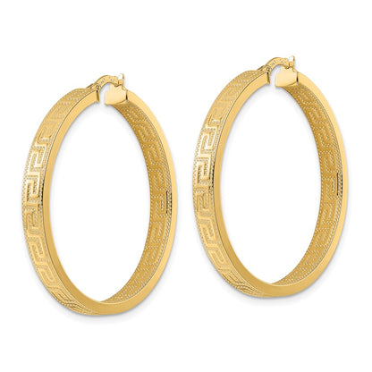 14K Yellow Gold Greek Key Hoop Earrings