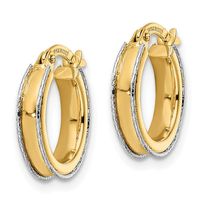 14K Two-Tone Diamond-Cut Edge 3X14mm Round Hoop Earrings