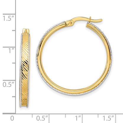 14K Two-Tone Polished Diamond-Cut Hoop Earrings