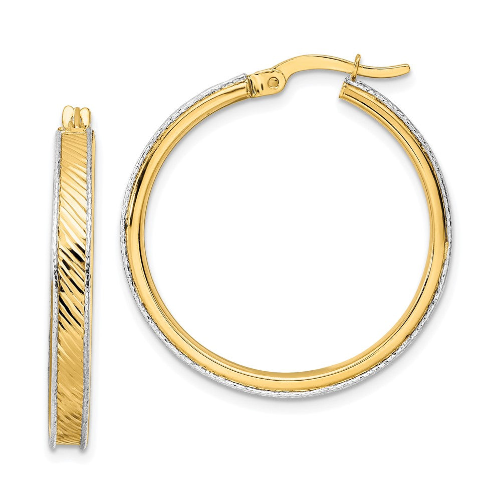 14K Two-Tone Polished Diamond-Cut Hoop Earrings