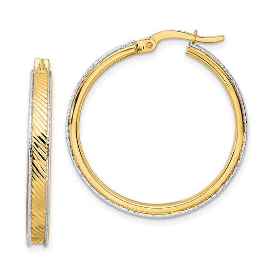 14K Two-Tone Polished Diamond-Cut Hoop Earrings