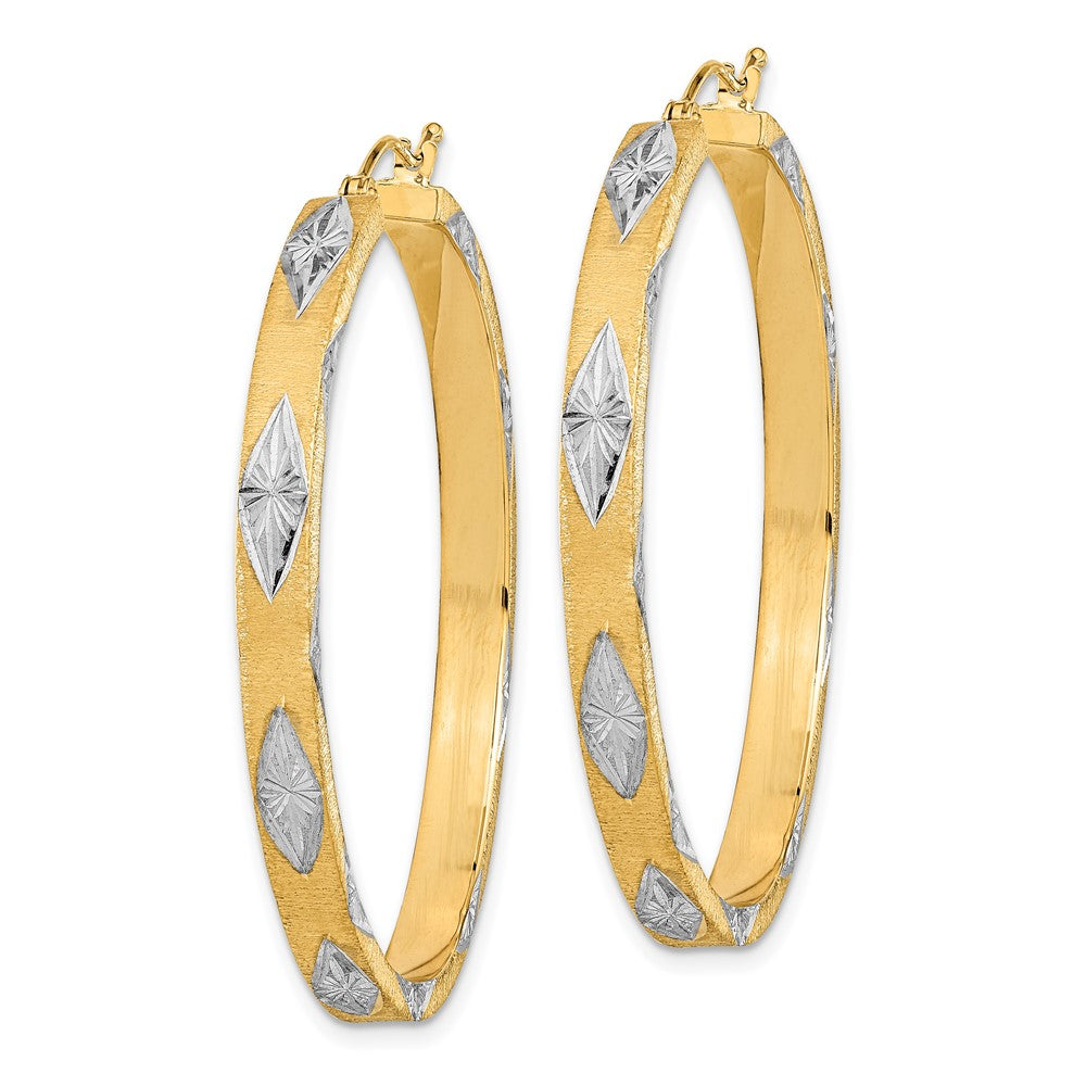 14K Yellow & Rhodium White Polished Satin Diamond-Cut Fancy Hoop Earrings