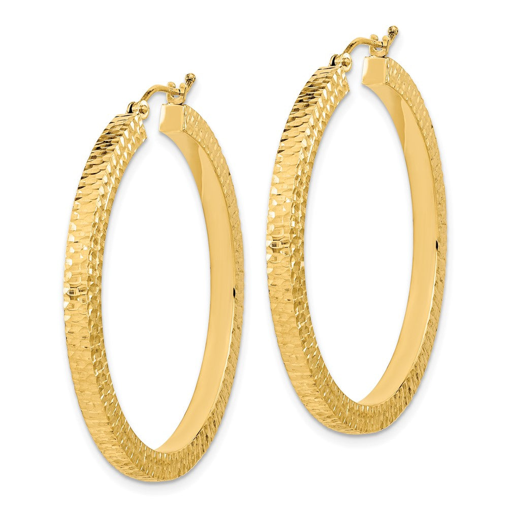 14K Yellow Gold Polished & Hammered Hoop Earrings