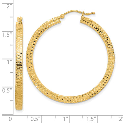 14K Yellow Gold Polished & Hammered Hoop Earrings