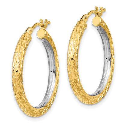 14K Yellow & Rhodium White Polished Diamond-Cut 3mm Circle Hoop Earrings