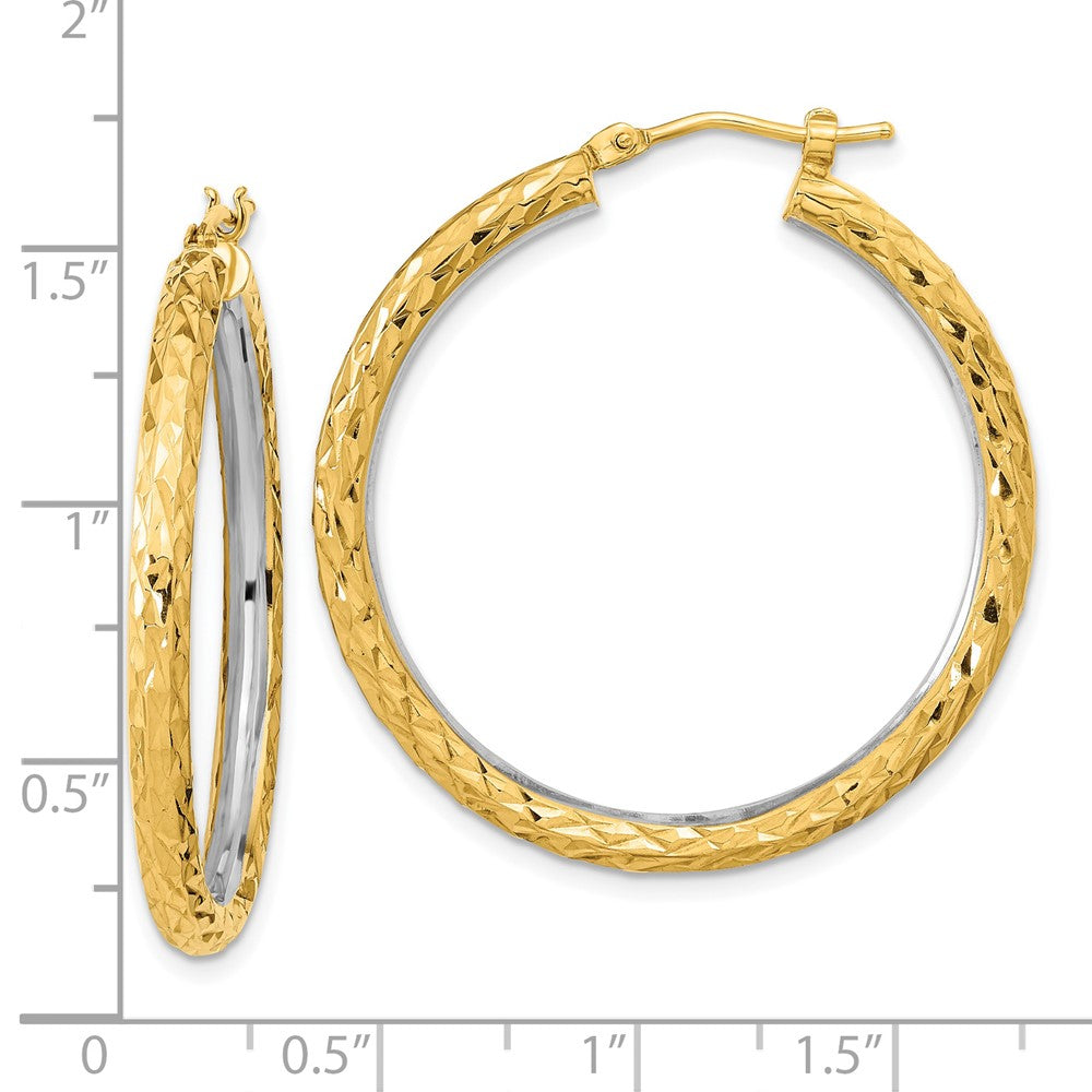 14K Yellow & Rhodium White Polished Diamond-Cut 3mm Circle Hoop Earrings