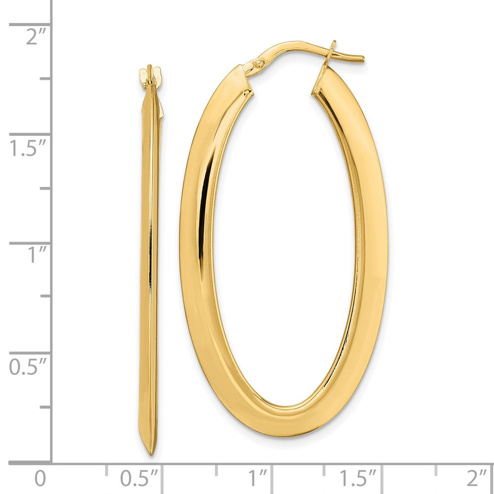 14K Yellow Gold Polished Oval Hoop Earrings