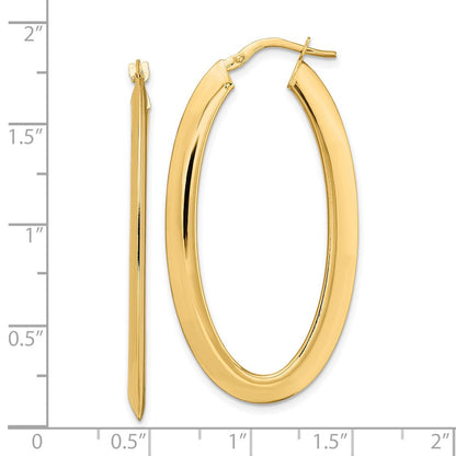14K Yellow Gold Polished Oval Hoop Earrings