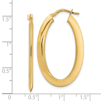 14K Yellow Gold Polished Oval Hoop Earrings