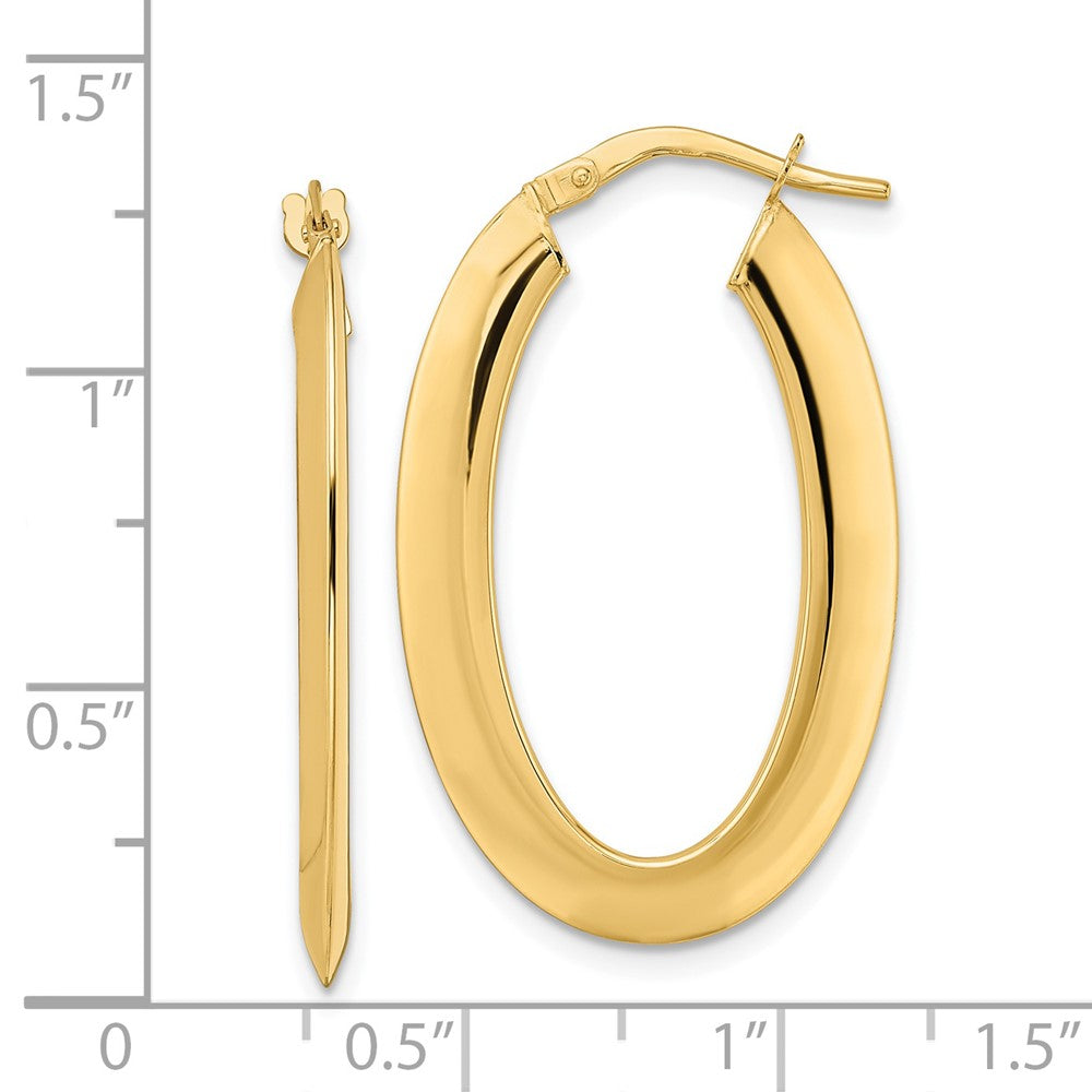 14K Yellow Gold Polished Oval Hoop Earrings