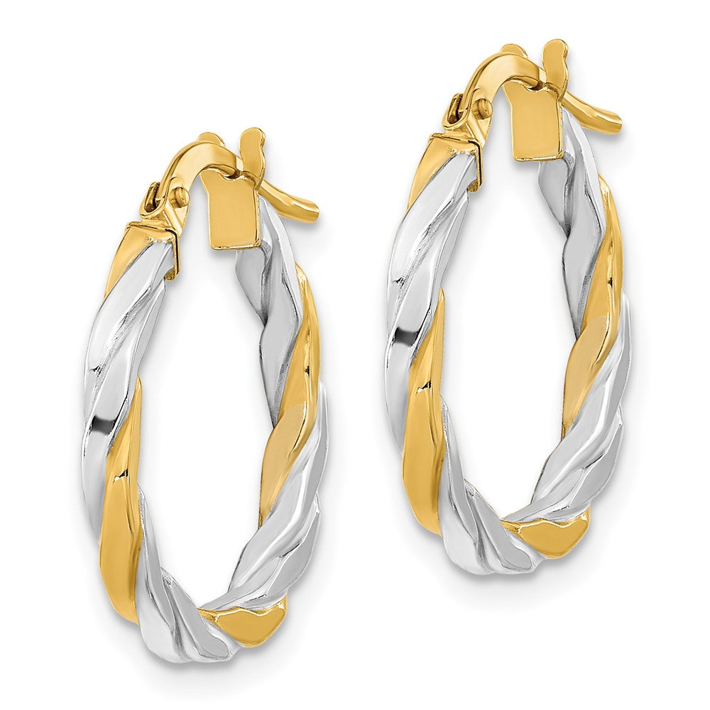 14K Yellow & Rhodium White Polished Twist Hoop Earrings