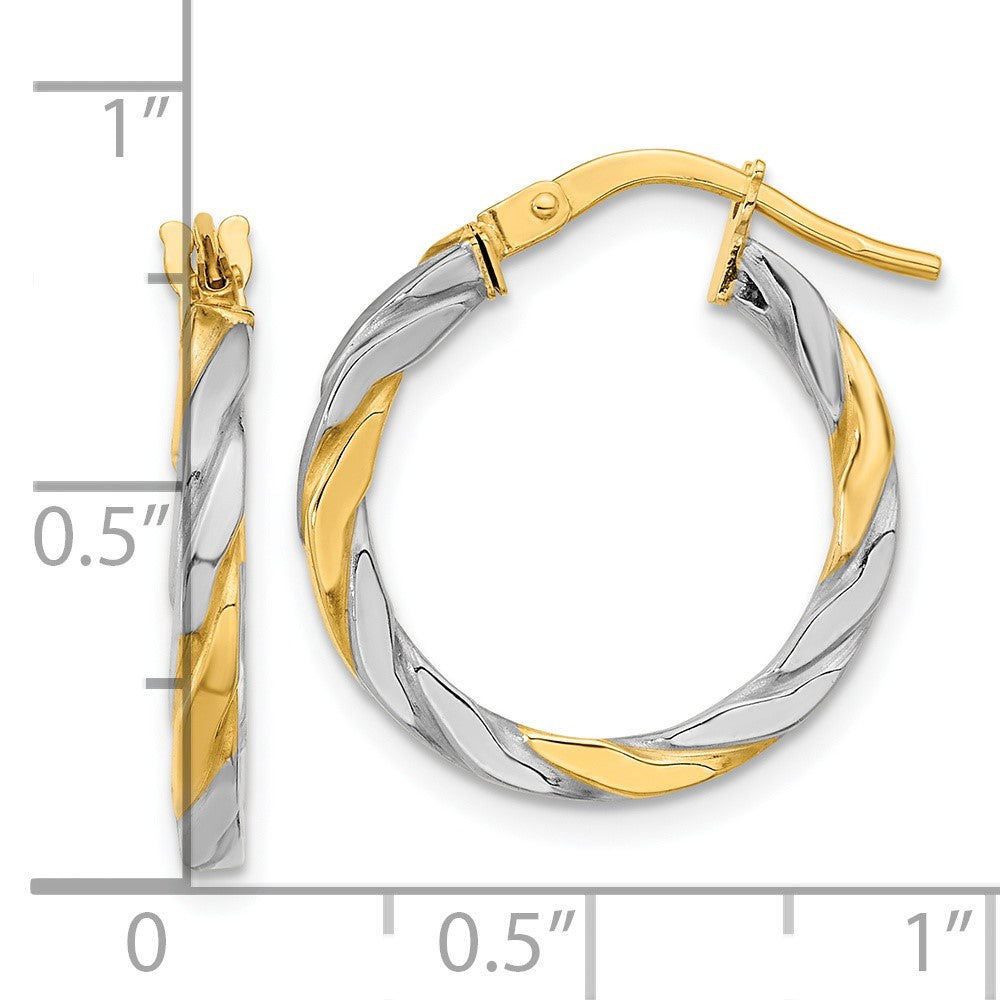 14K Yellow & Rhodium White Polished Twist Hoop Earrings