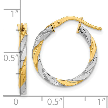 14K Yellow & Rhodium White Polished Twist Hoop Earrings