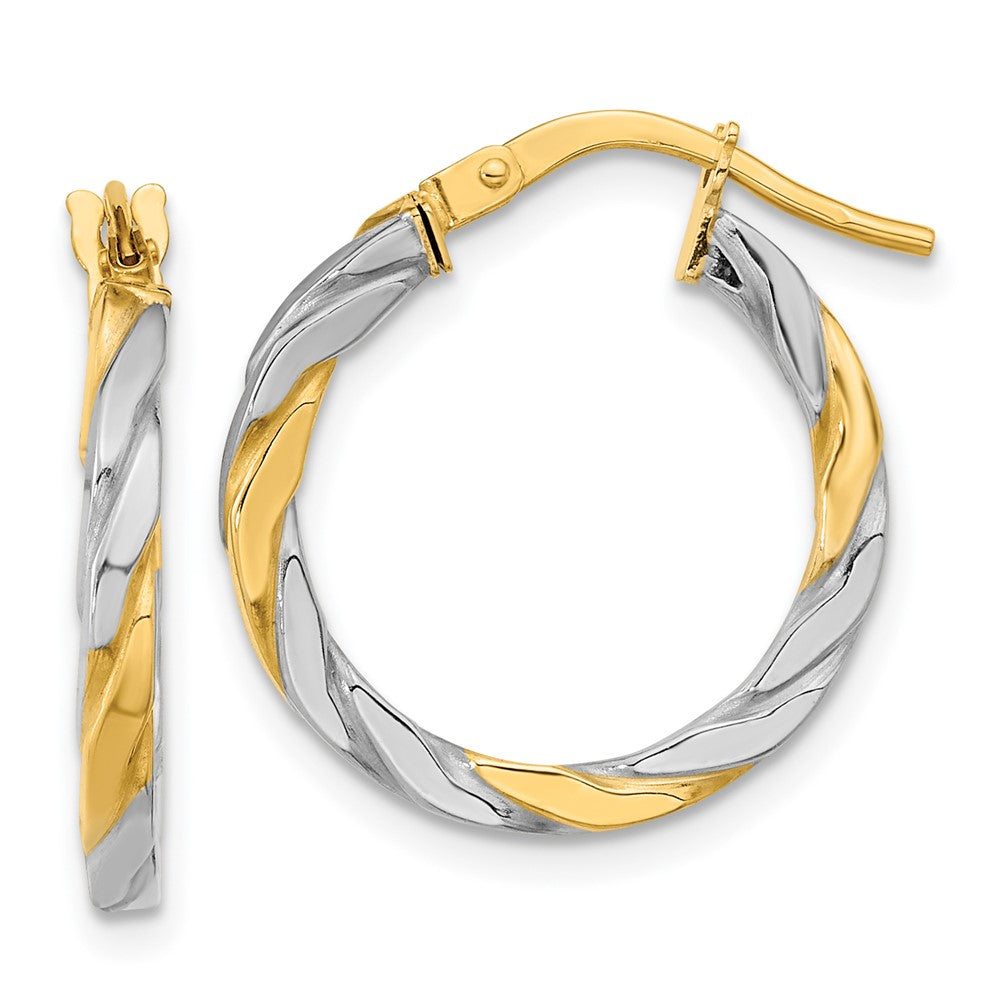 14K Yellow & Rhodium White Polished Twist Hoop Earrings
