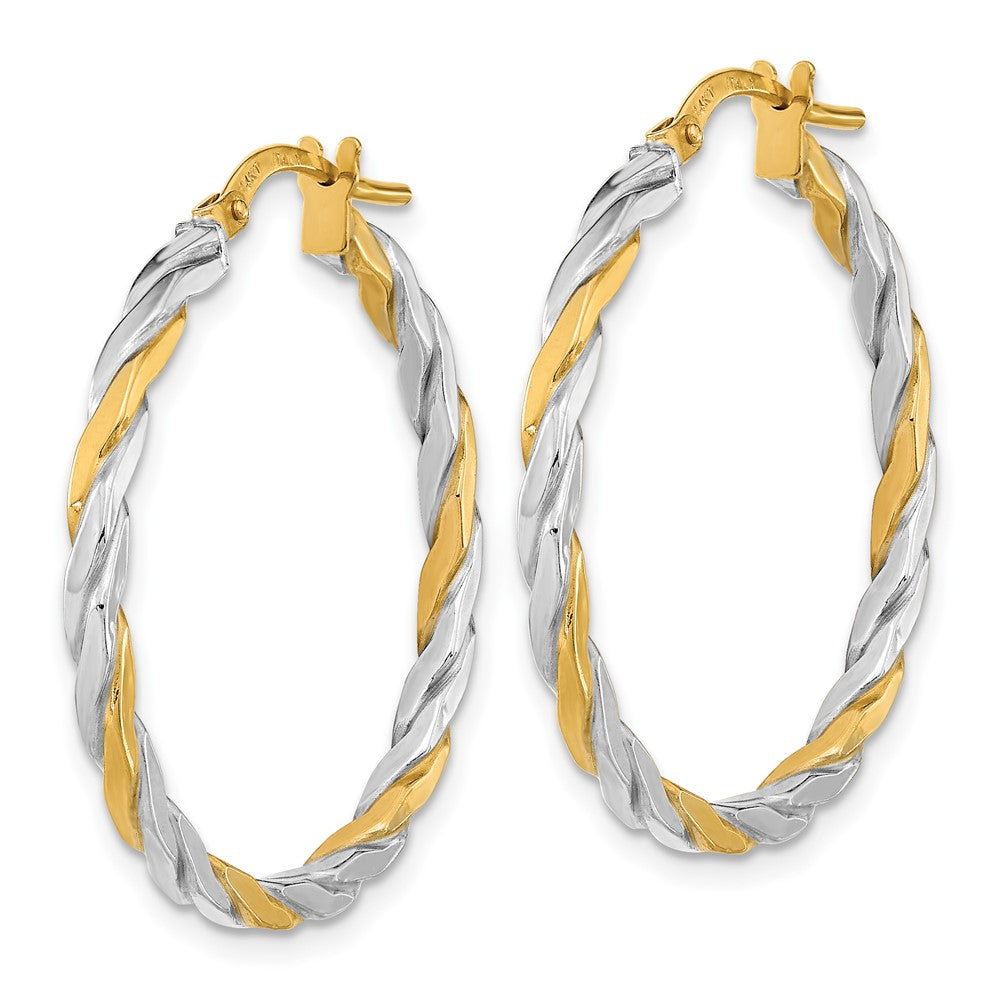 14K Yellow & Rhodium White Polished Twist Hoop Earrings