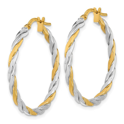 14K Yellow & Rhodium White Polished Twist Hoop Earrings
