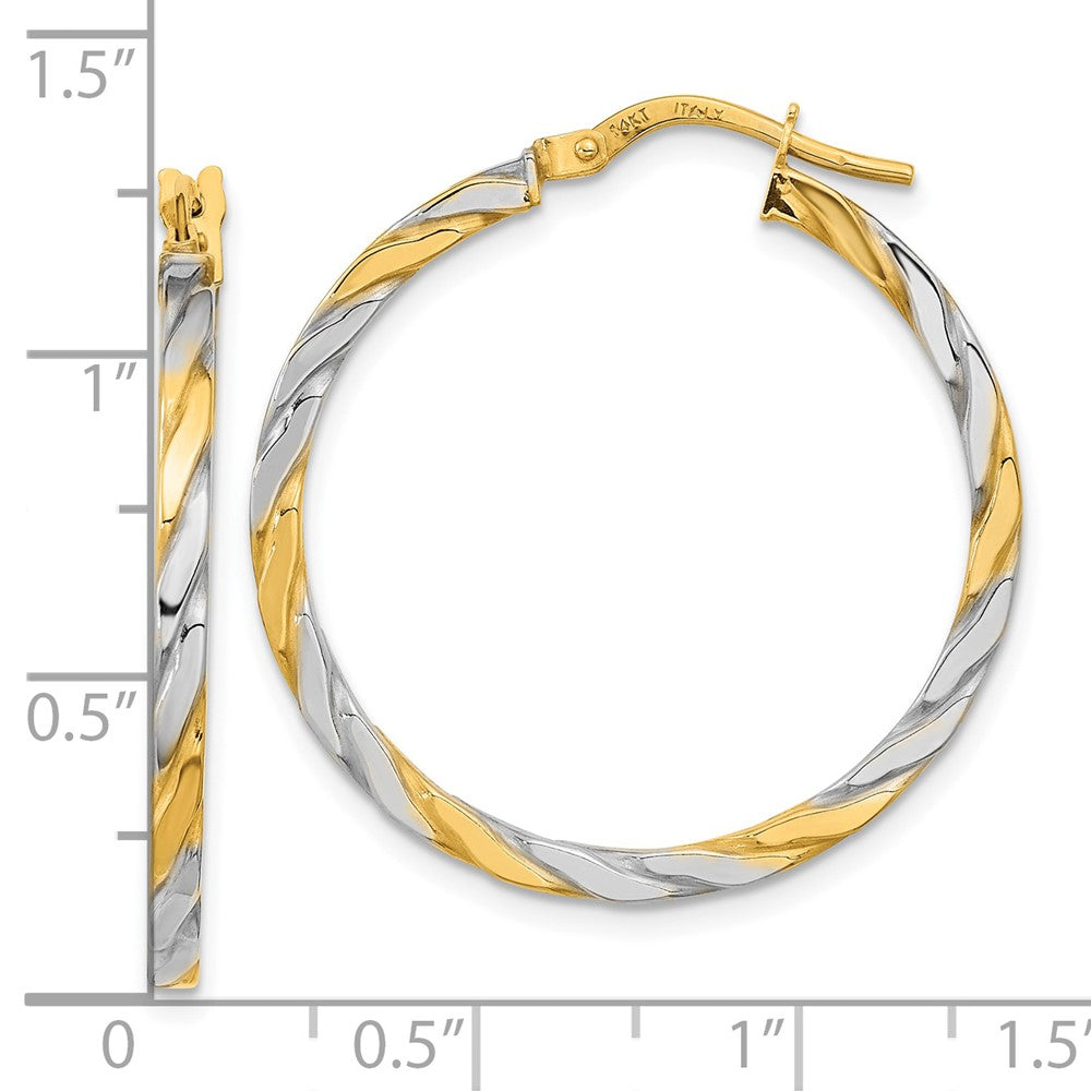 14K Yellow & Rhodium White Polished Twist Hoop Earrings