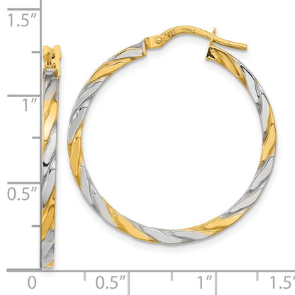 14K Yellow & Rhodium White Polished Twist Hoop Earrings