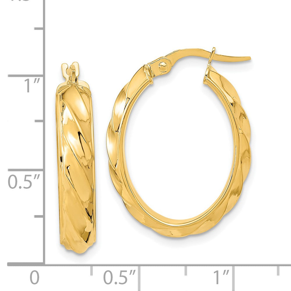 14K Yellow Gold Polished And Twisted Oval Hoop Earrings