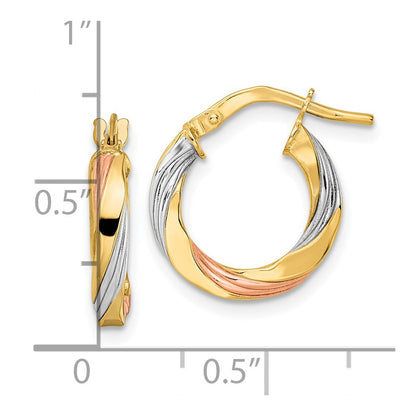 14K Yellow & Rhodium W/Rose White Polished Twisted Hoop Earrings