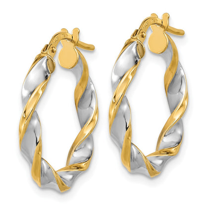 14K Yellow & Rhodium White Polished Twist Hoop Earrings