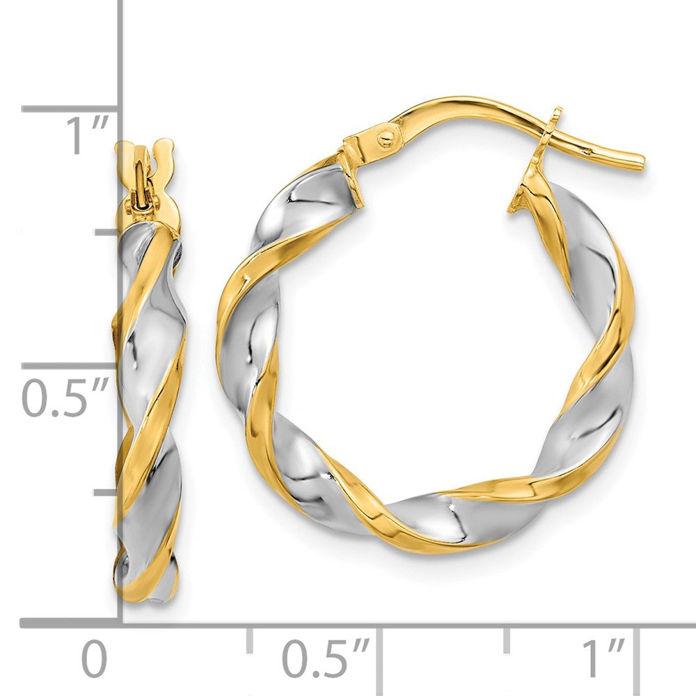 14K Yellow & Rhodium White Polished Twist Hoop Earrings