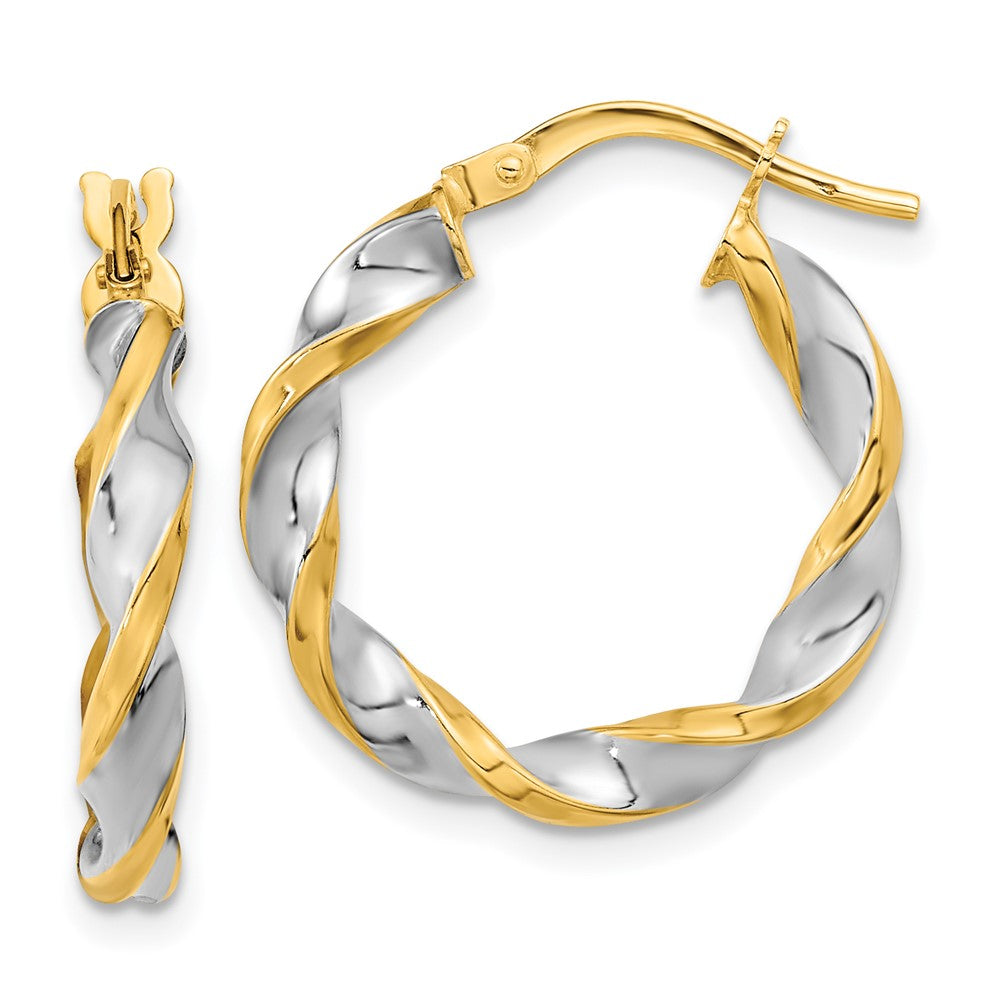 14K Yellow & Rhodium White Polished Twist Hoop Earrings