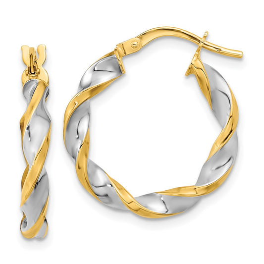 14K Yellow & Rhodium White Polished Twist Hoop Earrings