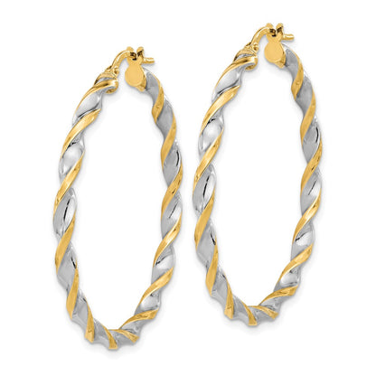 14K Yellow & Rhodium White Polished Twist Hoop Earrings