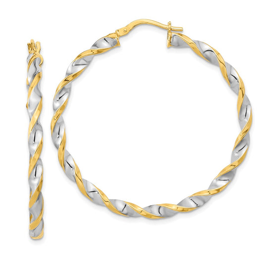 14K Yellow & Rhodium White Polished Twist Hoop Earrings