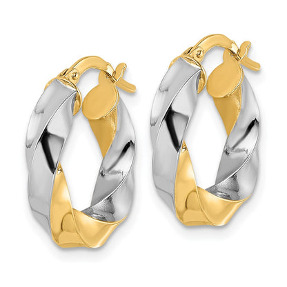 14K Yellow & Rhodium Polished Twisted Hoop Earrings