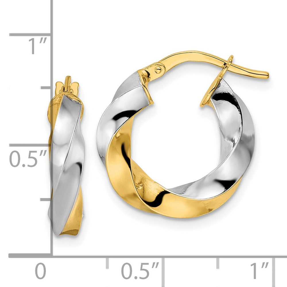 14K Yellow & Rhodium Polished Twisted Hoop Earrings