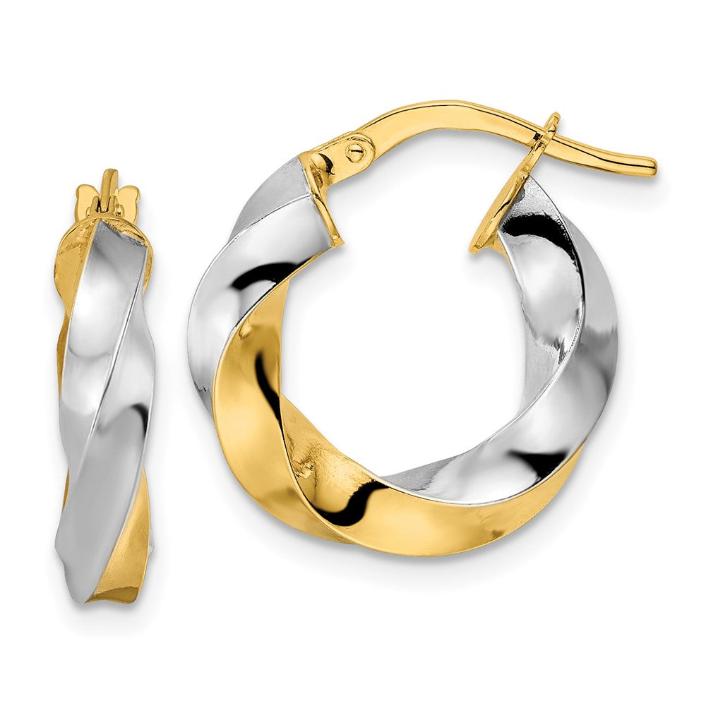 14K Yellow & Rhodium Polished Twisted Hoop Earrings