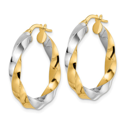 14K Yellow & Rhodium Polished Twisted Hoop Earrings