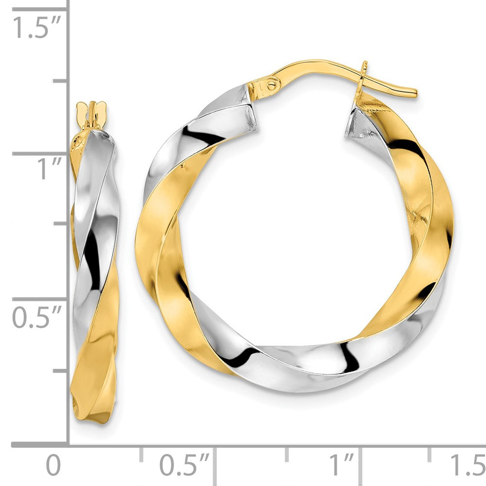 14K Yellow & Rhodium Polished Twisted Hoop Earrings