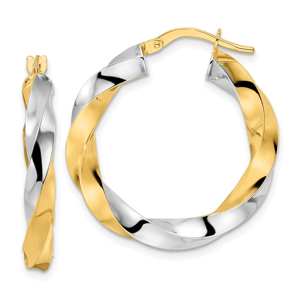14K Yellow & Rhodium Polished Twisted Hoop Earrings