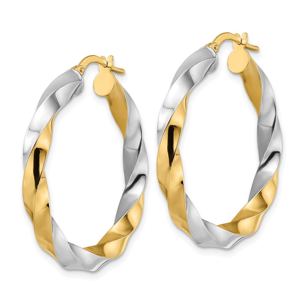 14K Yellow & Rhodium Polished Twisted Hoop Earrings