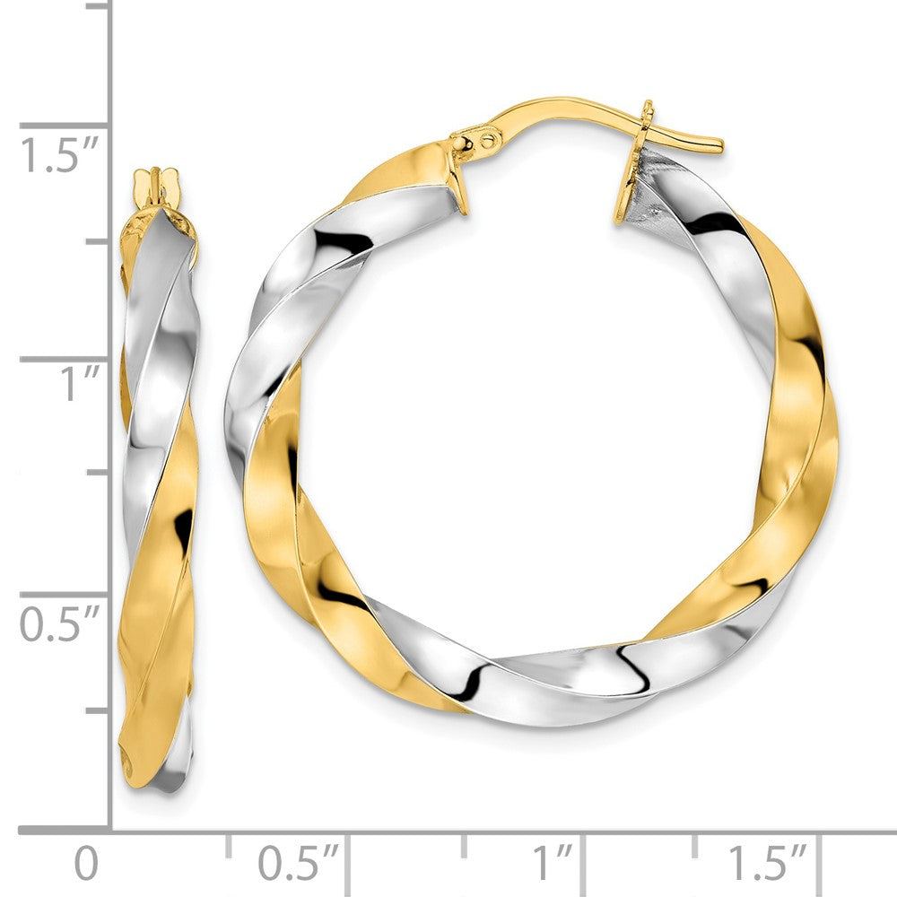 14K Yellow & Rhodium Polished Twisted Hoop Earrings