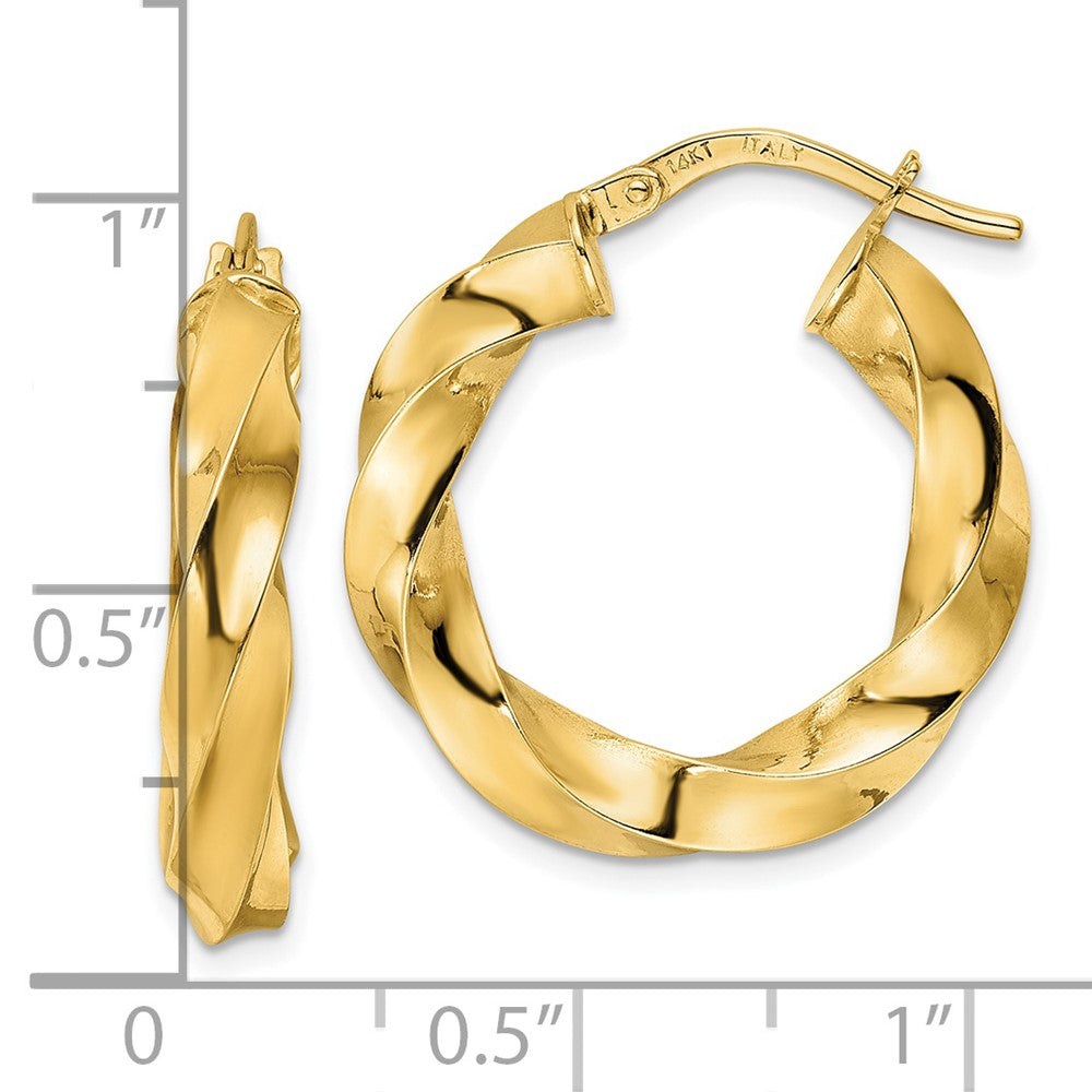 14K Yellow Gold Polished Twisted Hoop Earrings