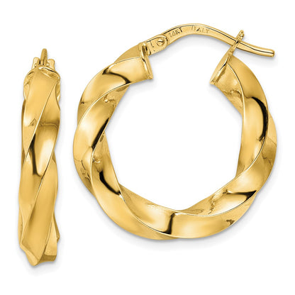 14K Yellow Gold Polished Twisted Hoop Earrings