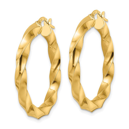 14K Yellow Gold Polished Twisted Hoop Earrings