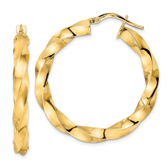 14K Yellow Gold Polished Twisted Hoop Earrings
