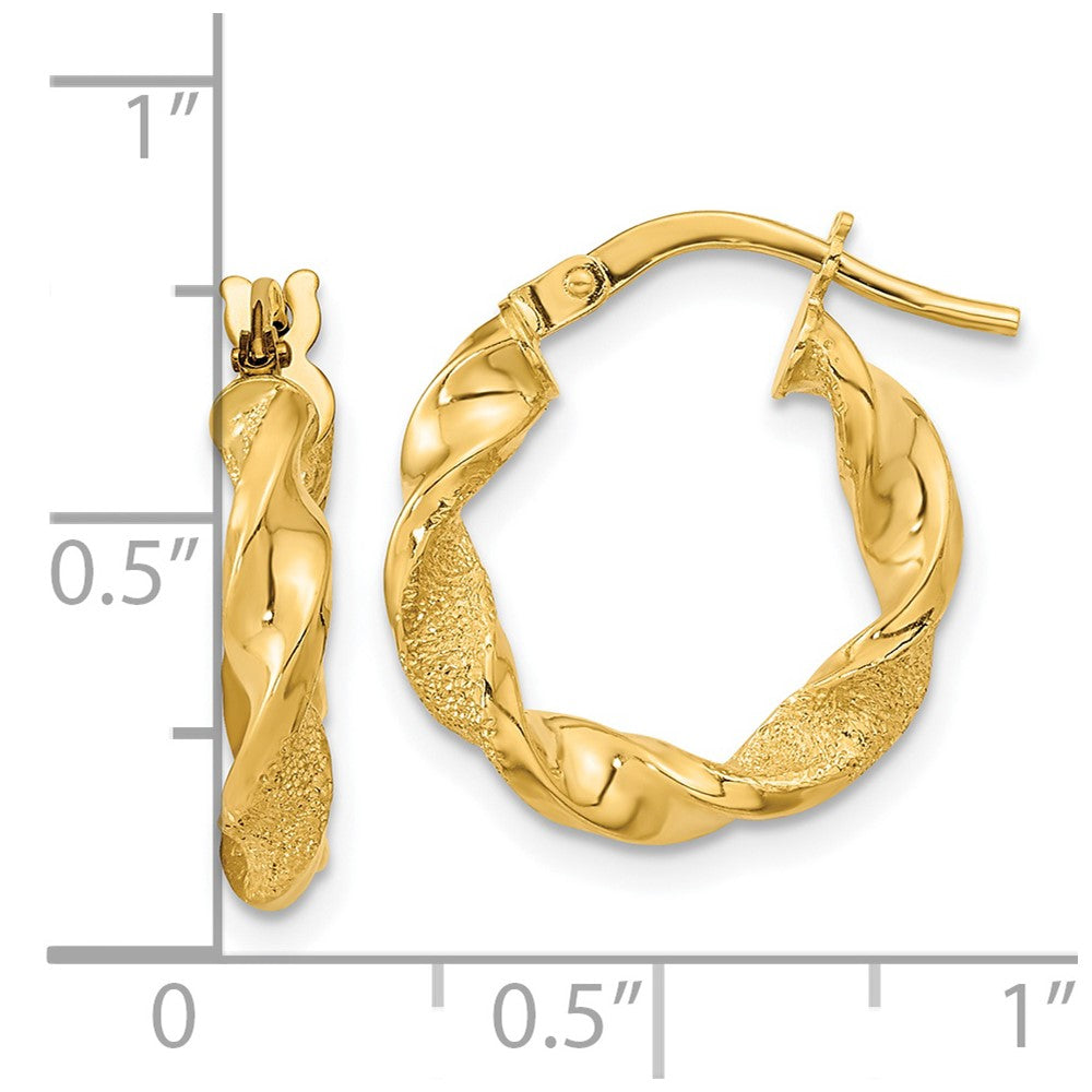 14K Yellow Gold Polished And Textured Twisted Hoop Earrings